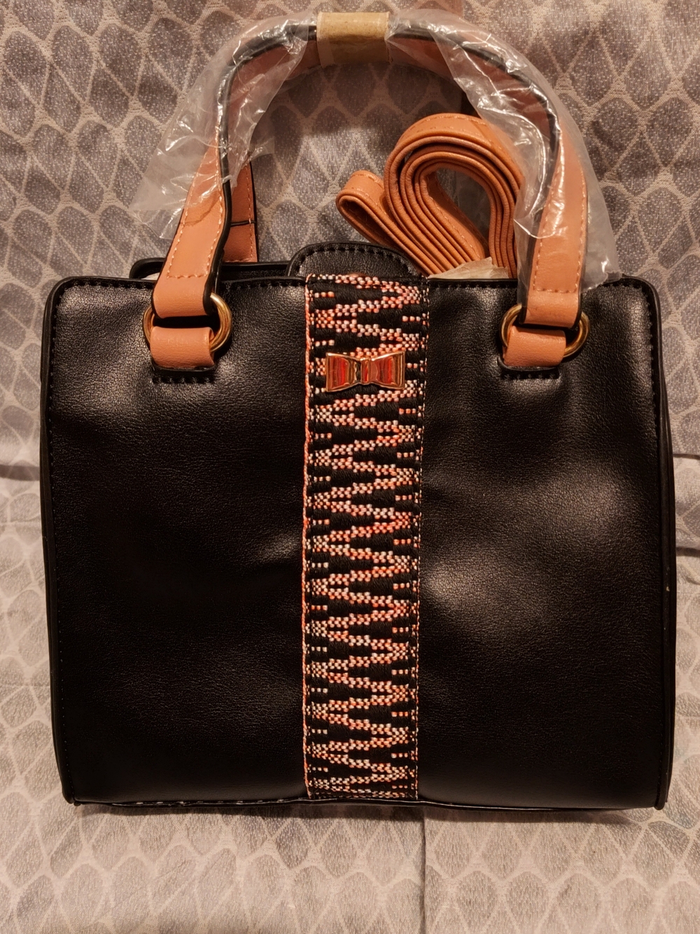 Olivia & Kate Women’s Black & Tan Structured Top-Handle/ Crossbody Bag